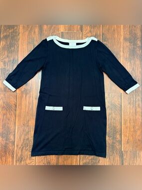 Kasper Black Shift Dress XL 3/4 Sleeve Contrast Trim Career Work Dress